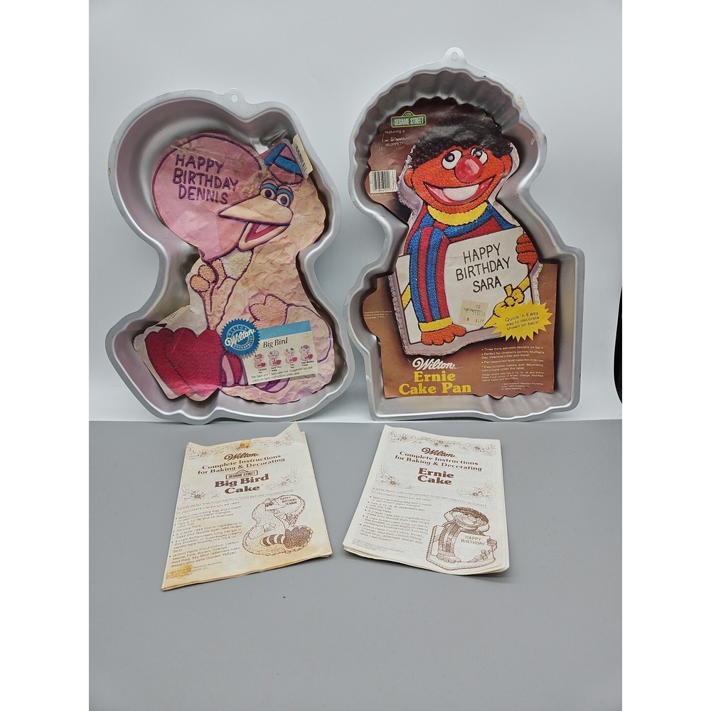 Vintage Sesame Street Wilton Big Bird & Ernie Cake Pans w/ Instruction Used